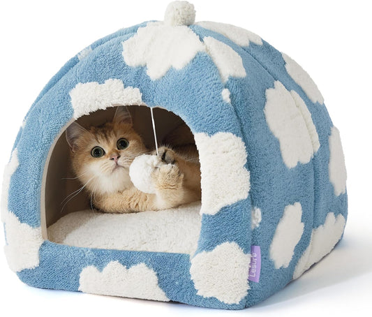 Cozy 2-in-1 Cat Cave with Washable Pillow, 16 Blue