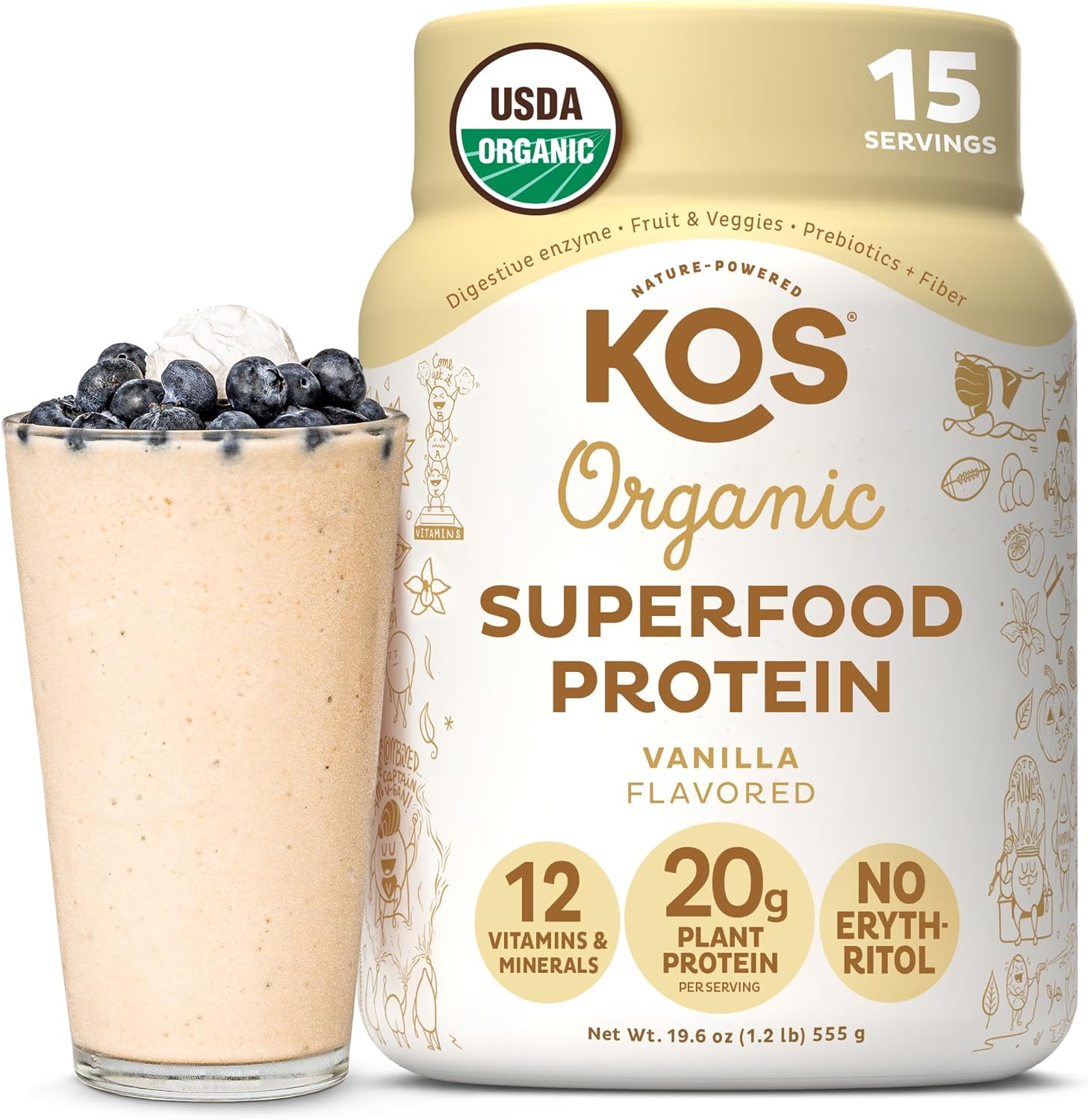 KOS Vegan Protein Powder - Delicious Organic Vanilla Blend