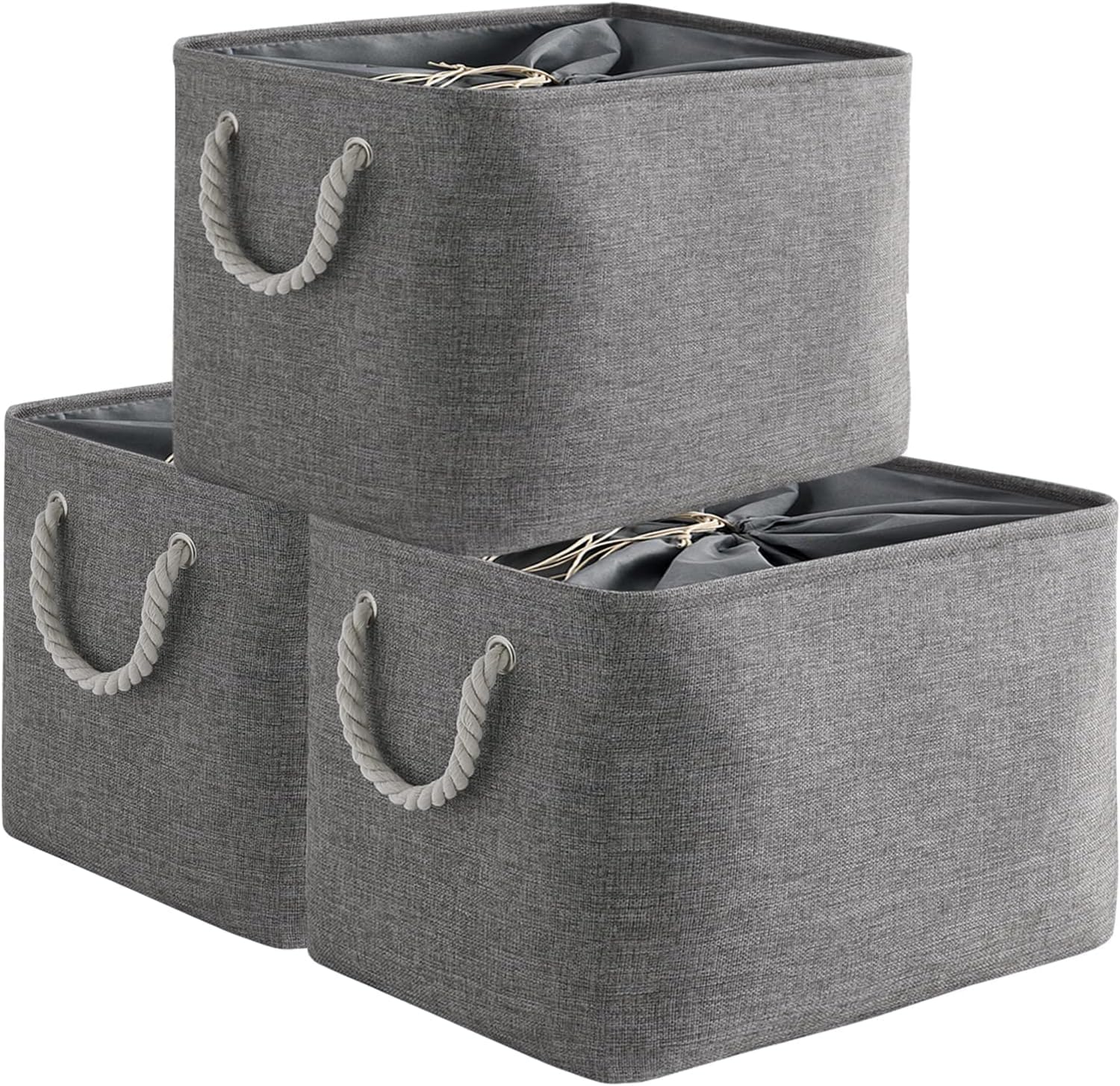 TheWarmHome Storage Basket for Organizing - 3 Pack Fabric Bins