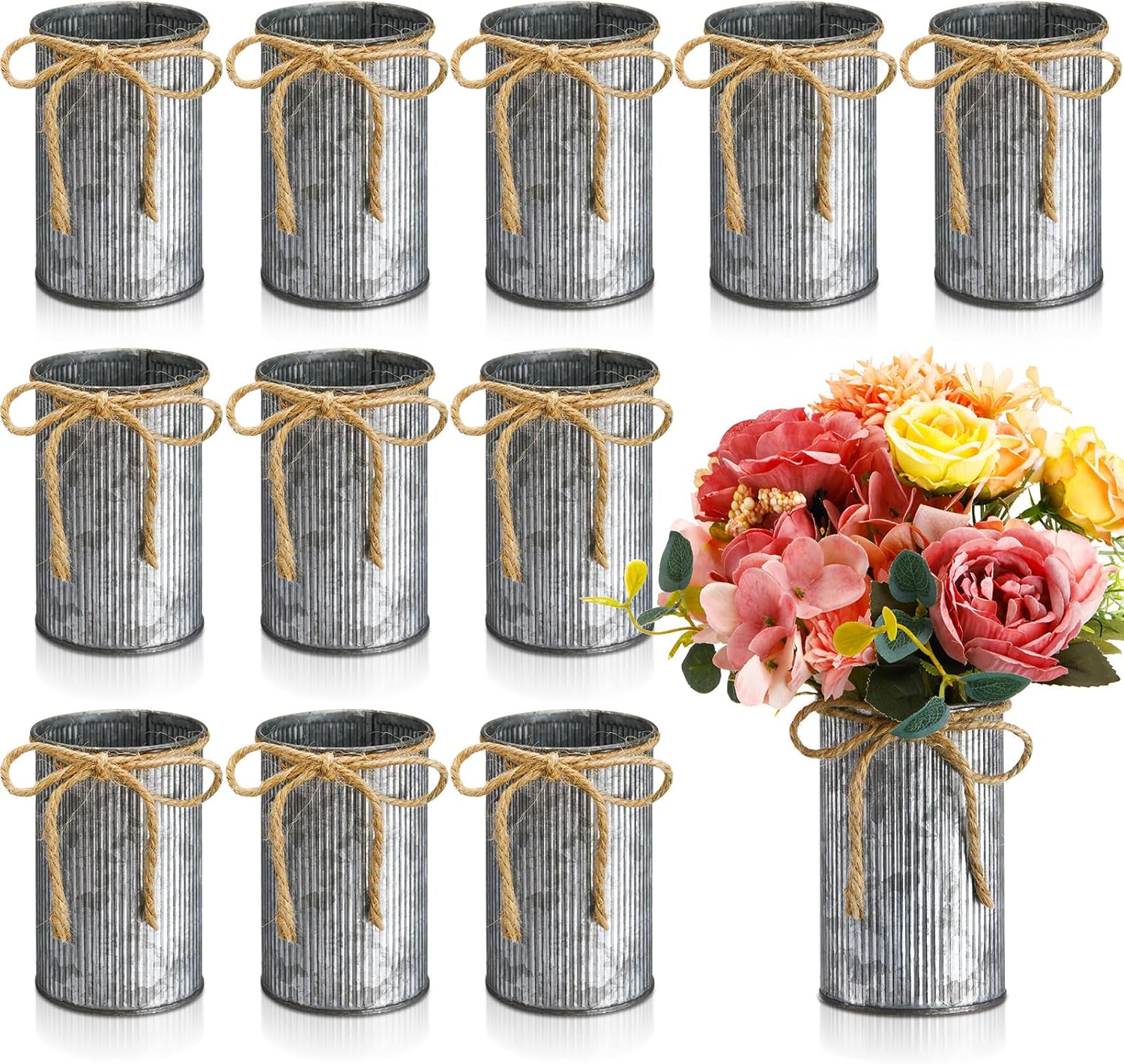 Domensi Rustic Galvanized Metal Flower Vases for Home Decor