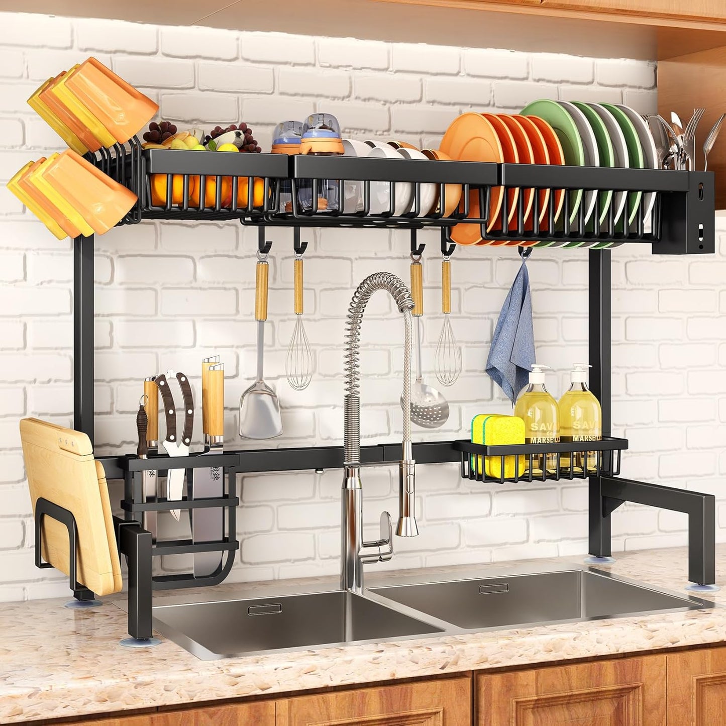 4 Baskets Over The Sink Dish Drying Rack for Kitchen Use