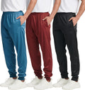 Men's Tricot Joggers 3 Pack - Fleece Lined Sweatpants with Pockets