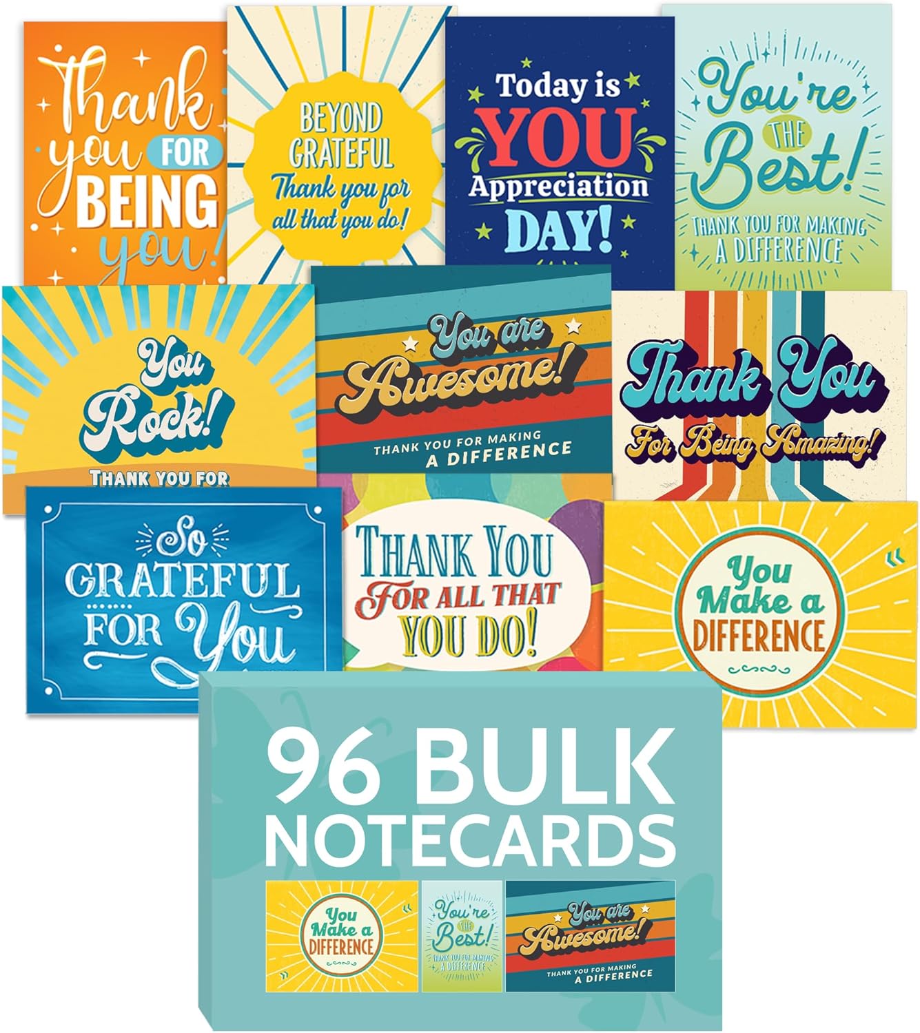 96 Appreciation Cards with Envelopes for Team and Teacher Gifts