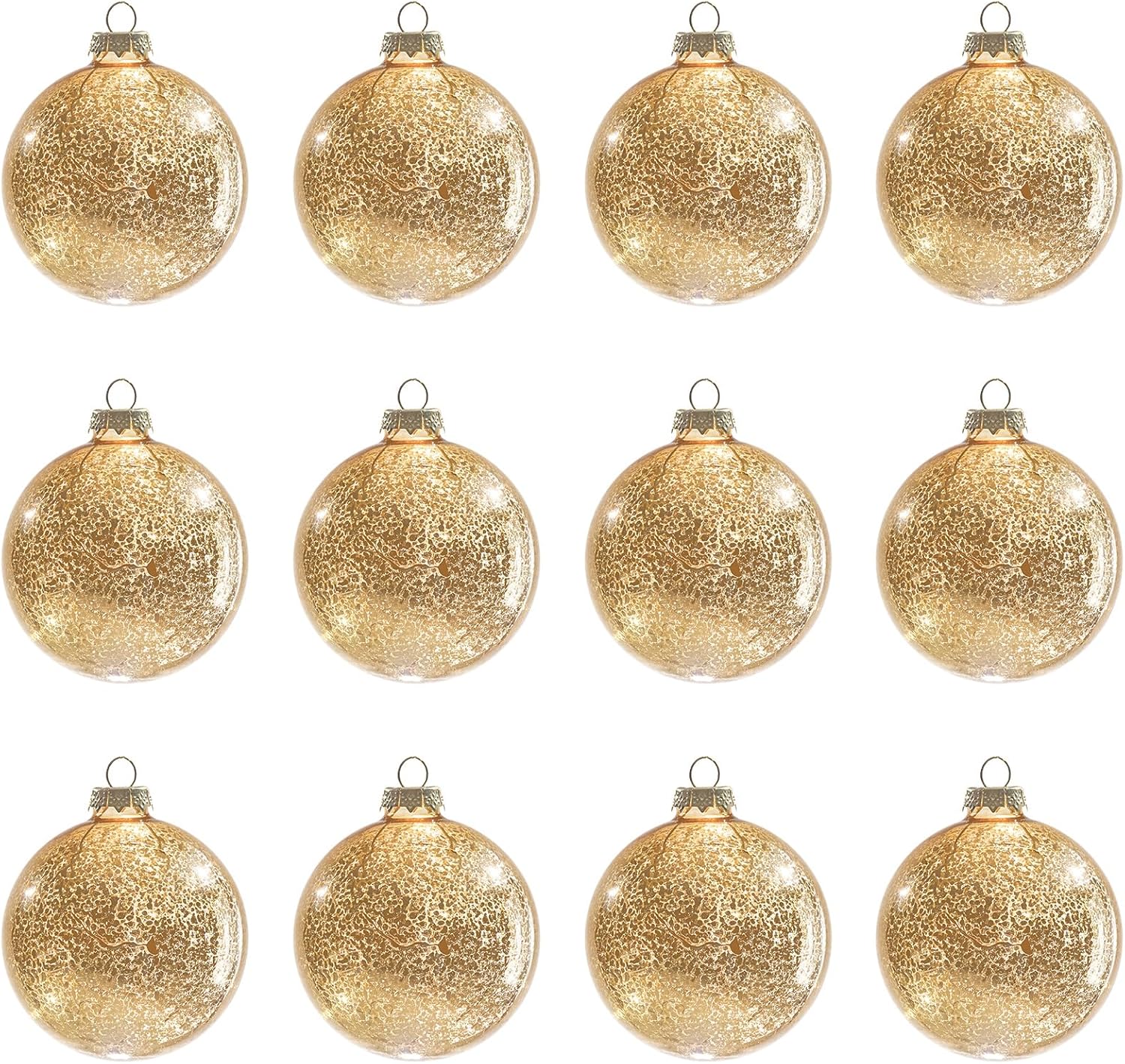 Gold Mercury Glass Ball Christmas Ornaments Set of 12 for Decor