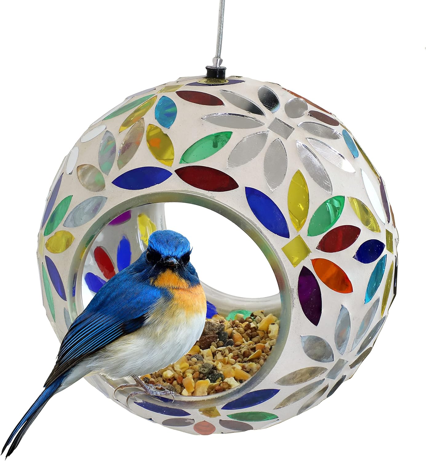Sunnydaze 6-Inch Glass Mosaic Hanging Bird Feeder for Outdoors