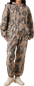 Camo Sweatsuits for Women 2 Piece Maple Leaf Hoodie Set - Cozy Fall