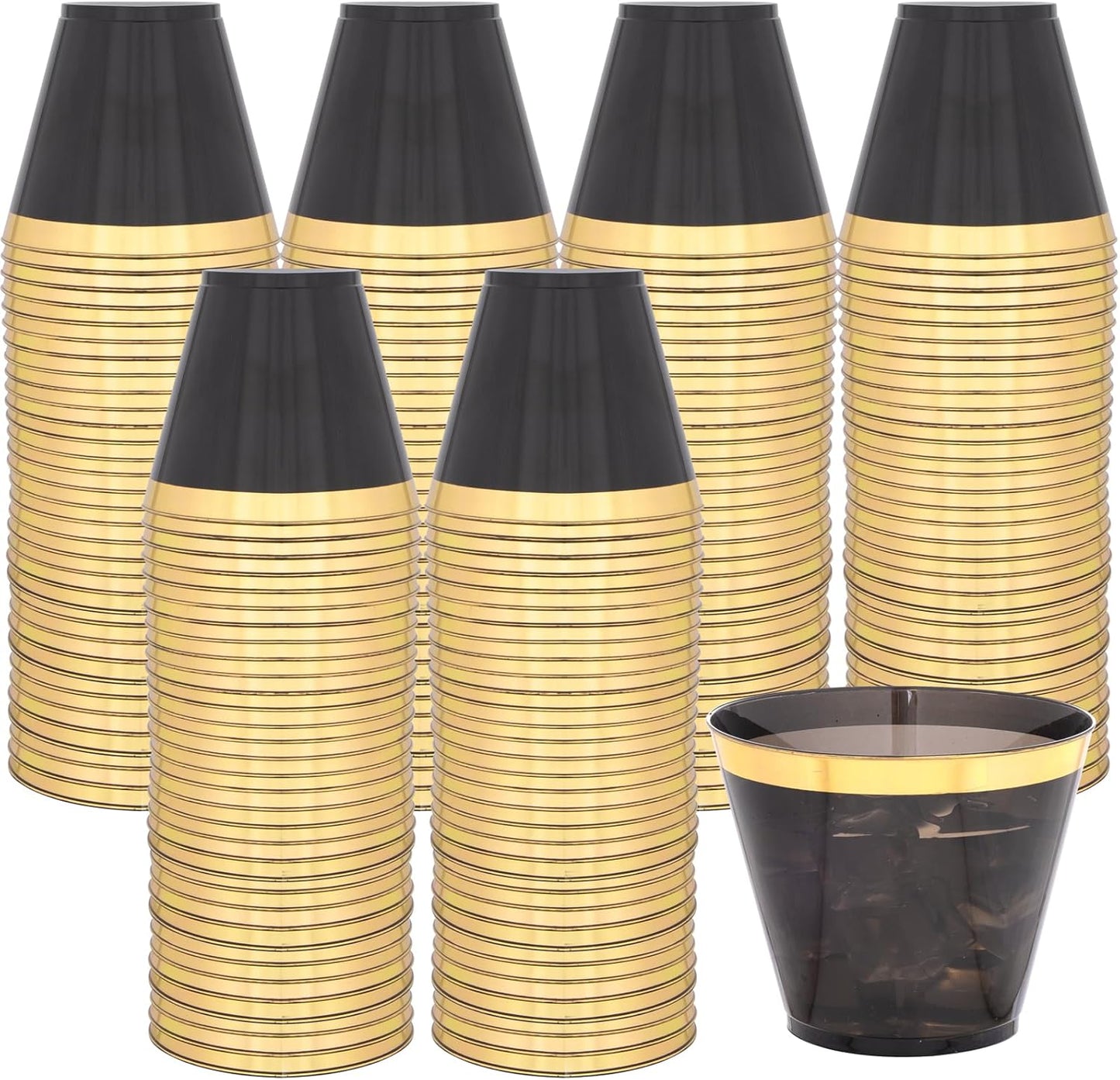 200 Pcs Gold and Black Plastic Cups for Elegant Parties