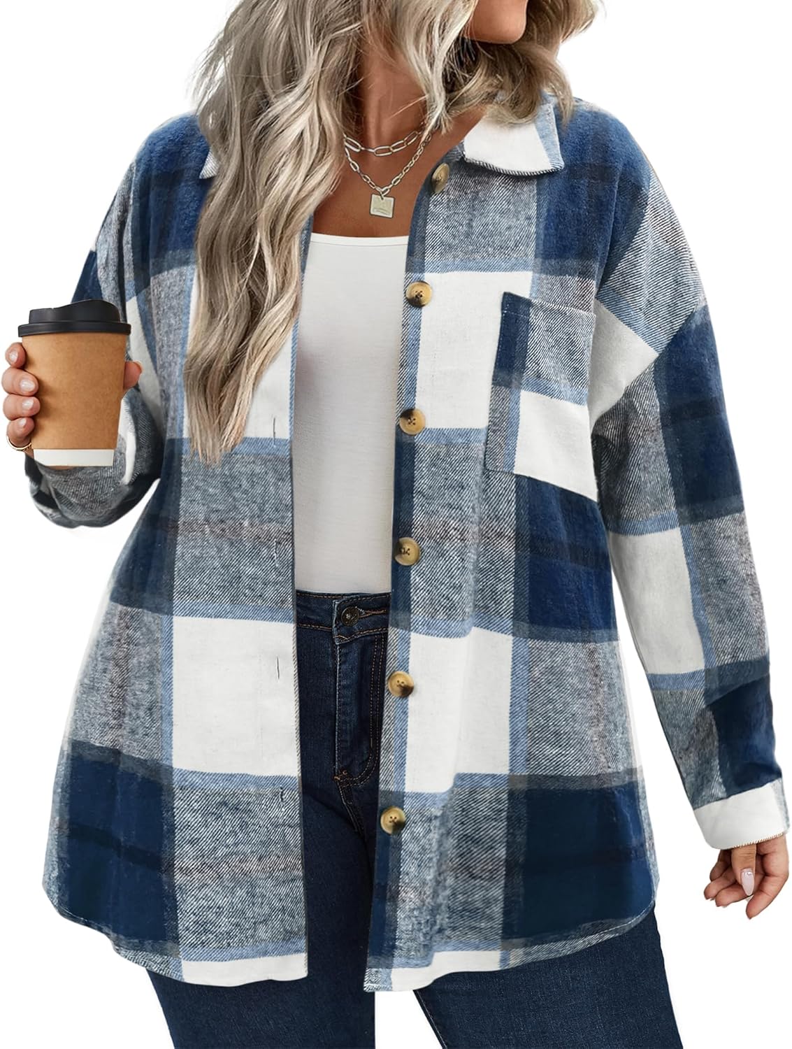 Plus Size Plaid Shacket for Women - Cozy and Stylish Jacket
