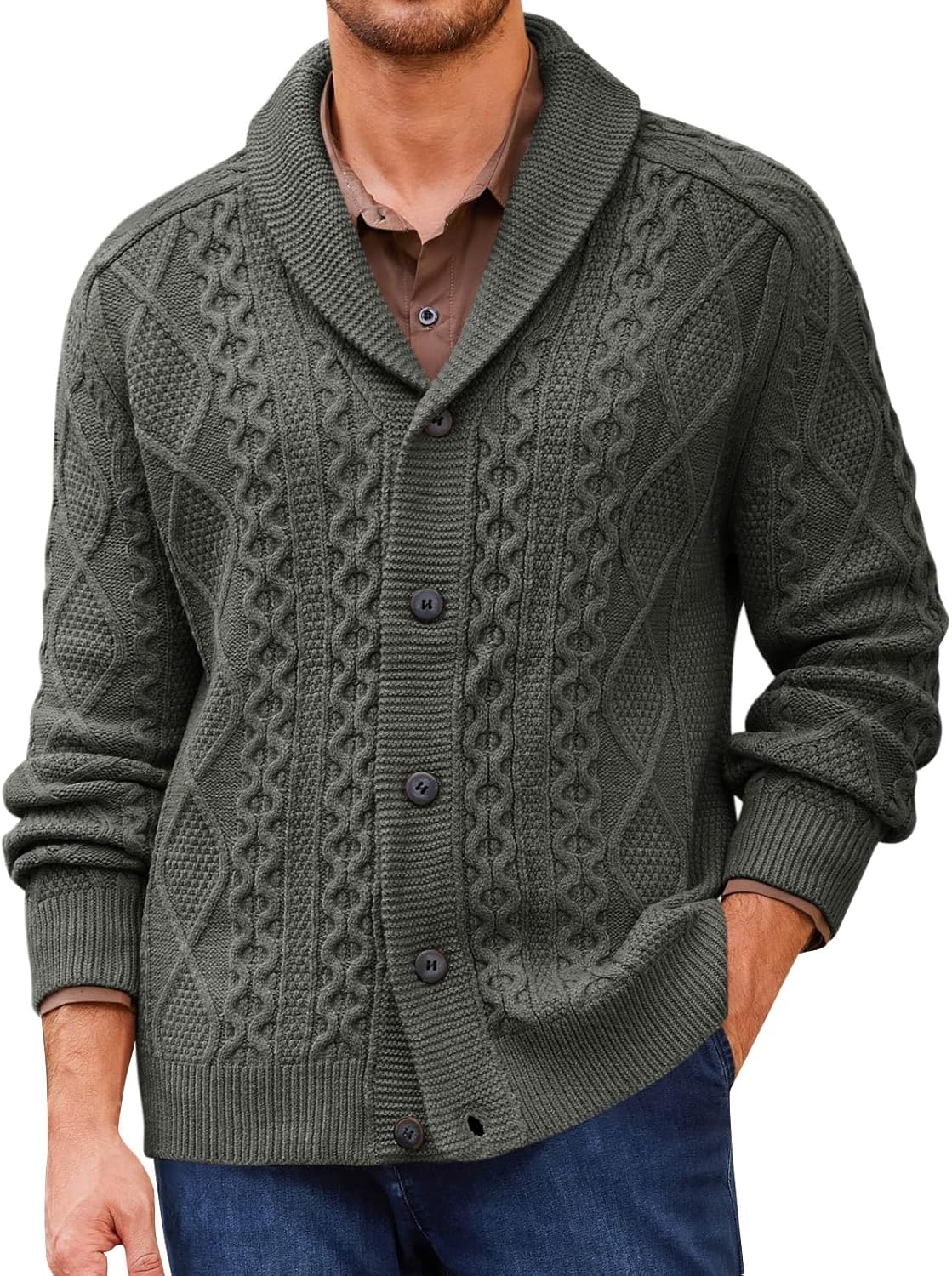 Runcati Mens Shawl Collar Cardigan Sweater for Fall and Winter