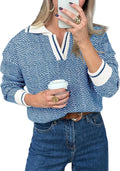 Womens V Neck Color Block Knit Sweater - Soft Chunky Pullover