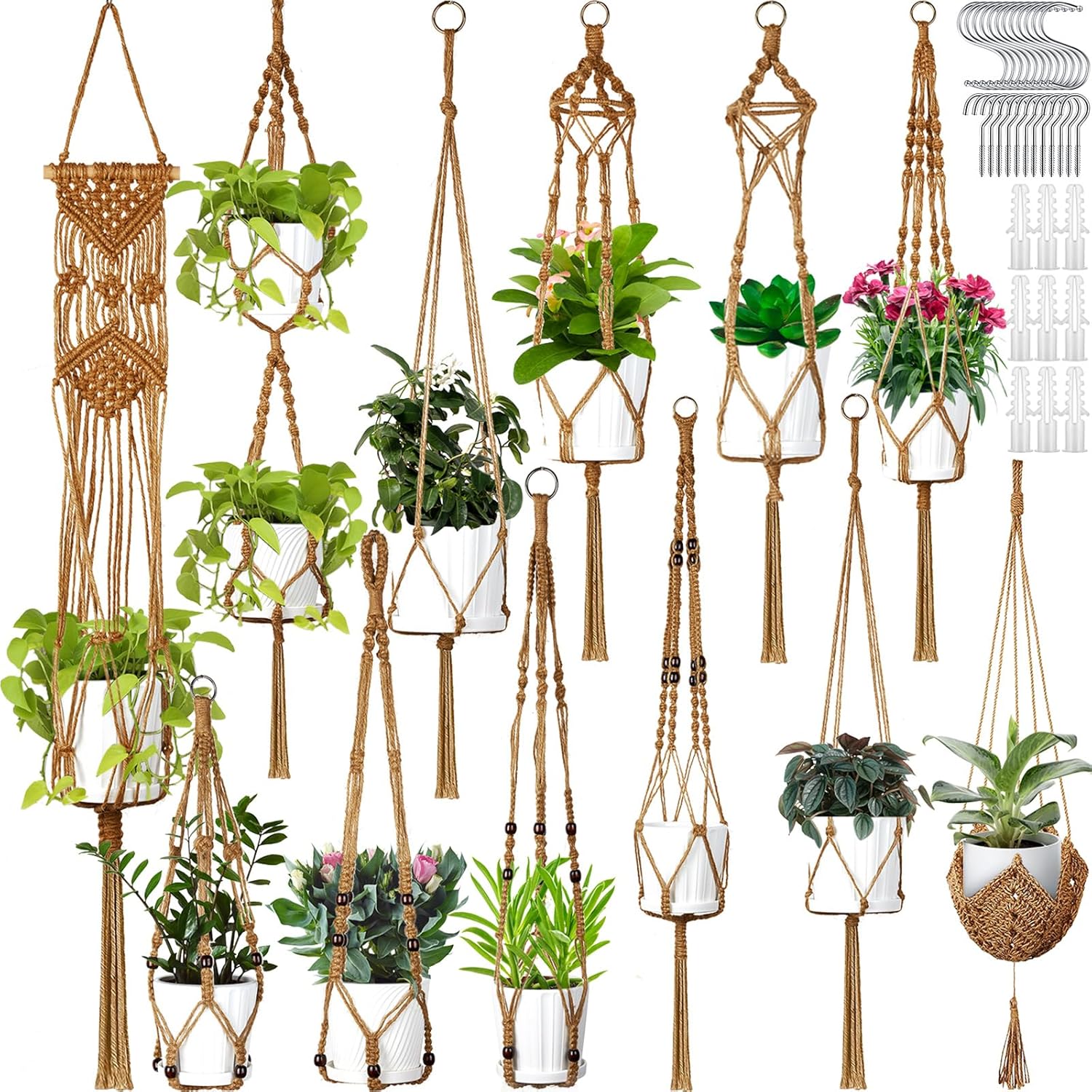 Macrame Plant Hangers Set of 12 for Indoor and Outdoor Use