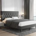 King Size Fabric Upholstered Bed Frame with Tufted Headboard