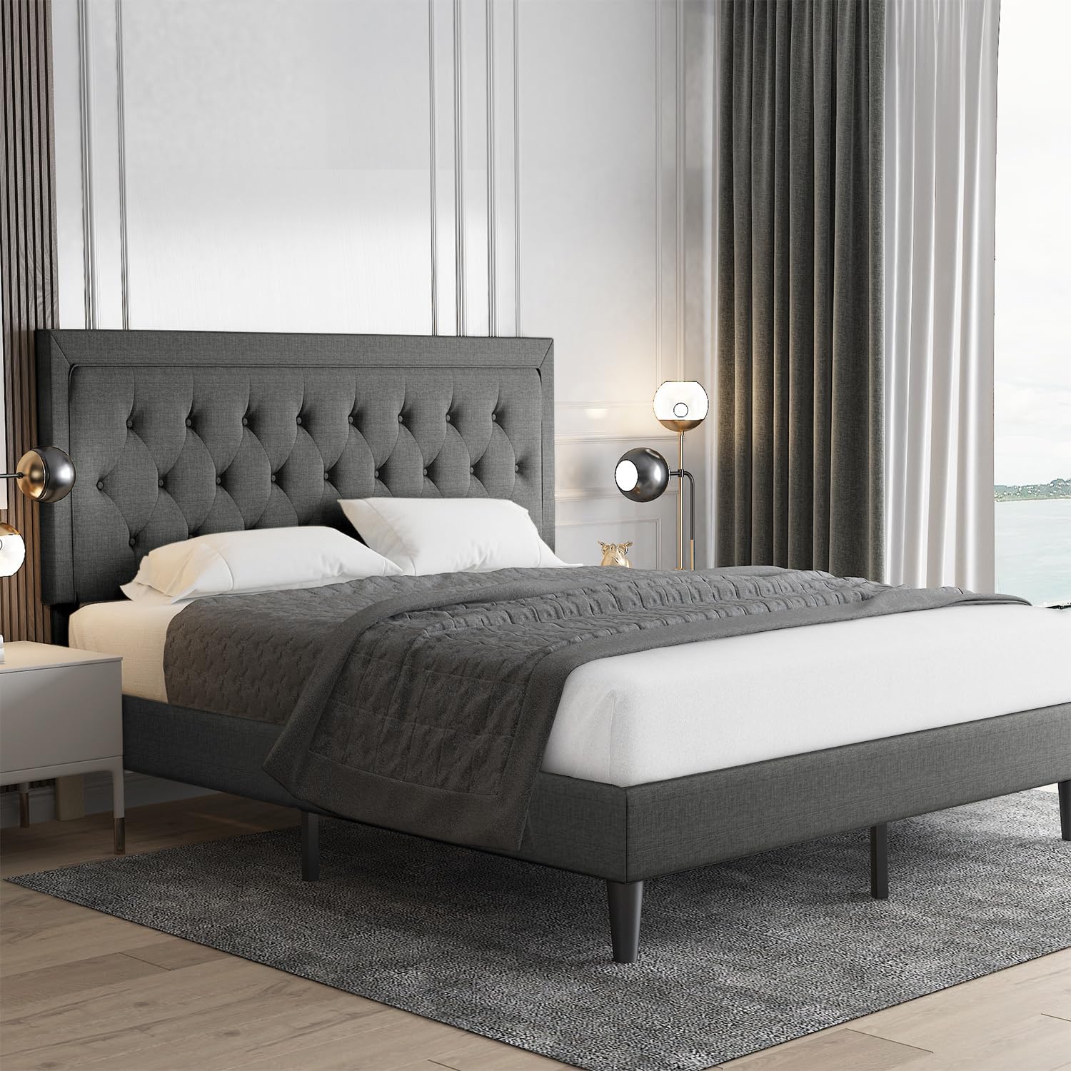 Allewie King Size Fabric Upholstered Bed Frame for Comfort
