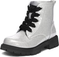 Girls Glitter Ankle Boots Lace Up Waterproof Combat Shoes - Stylish
