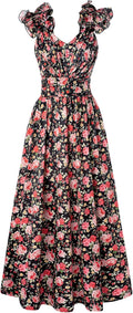 Women's Summer Floral Print Sundress Sleeveless A-Line Ruffle - Flowy