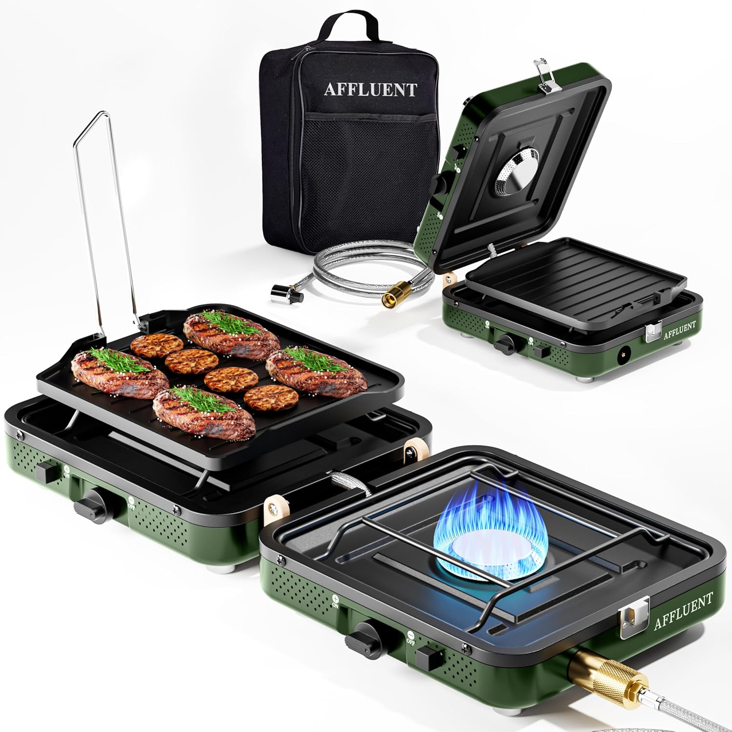 AFFLUENT 2 Burner Propane Camping Stove with Grill for BBQ
