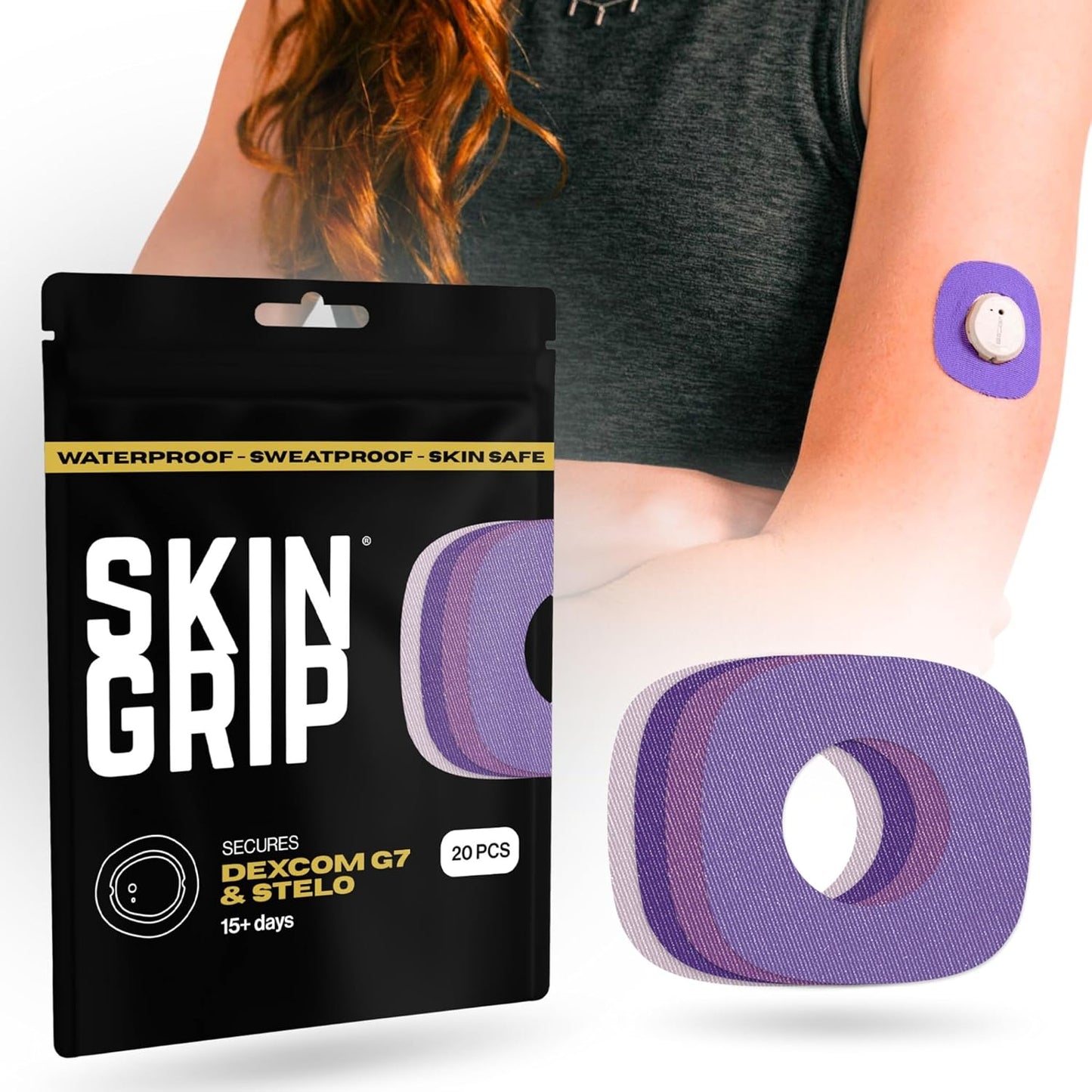 Skin Grip Adhesive Patches for Dexcom G7 & Stelo CGM - 20 Pack