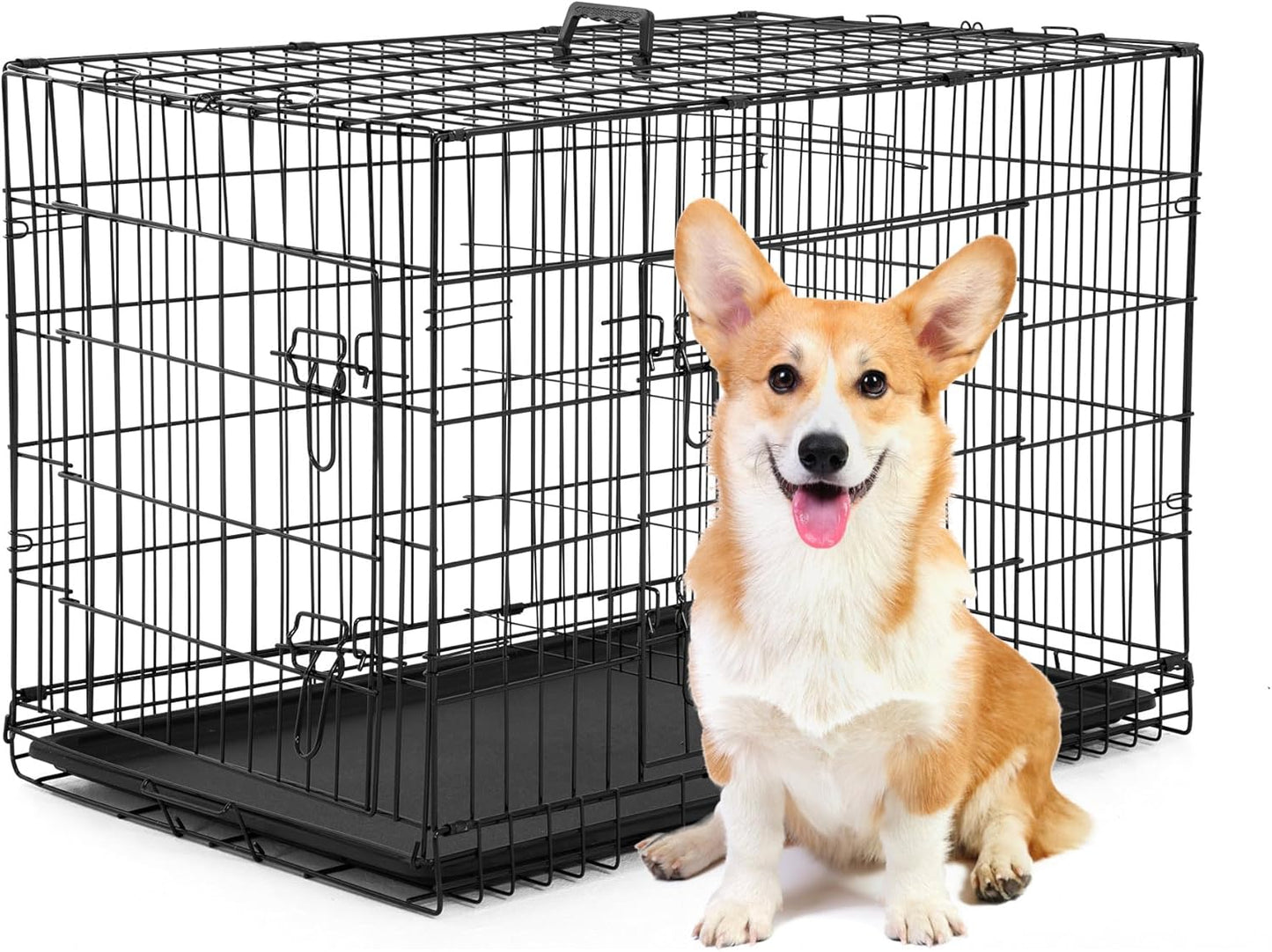 BestPet Dog Crate 30in Black Foldable Metal Kennel for Travel