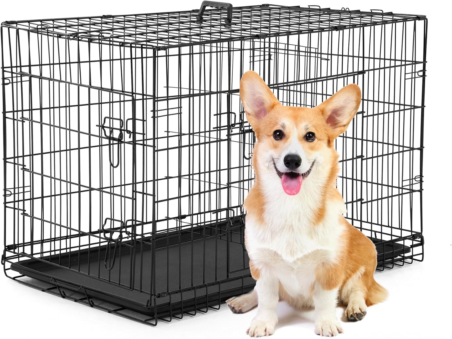 BestPet Dog Crate 30in Black Foldable Metal Kennel for Travel