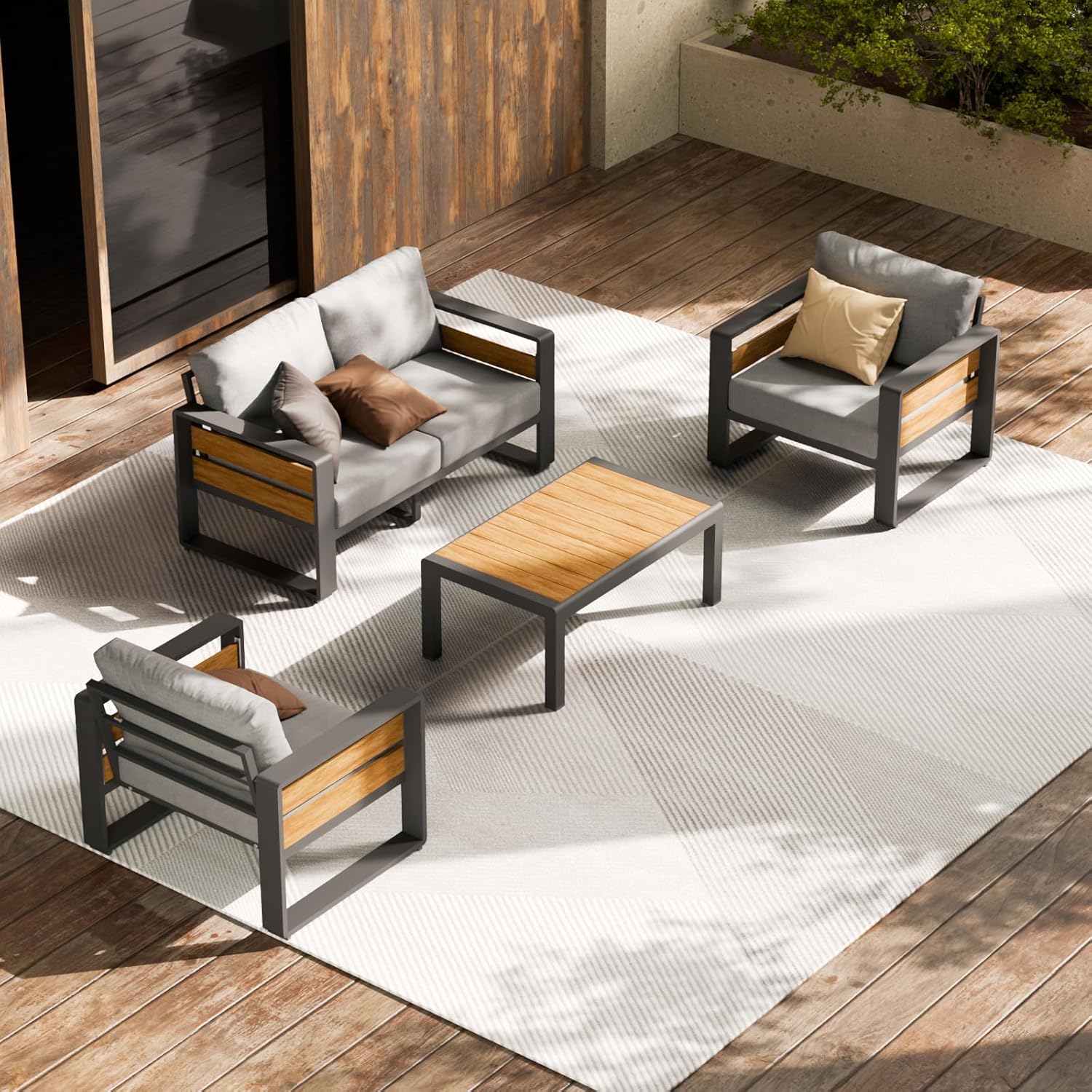 ZANDOR Outdoor Patio Conversation Set with Cushions and Table
