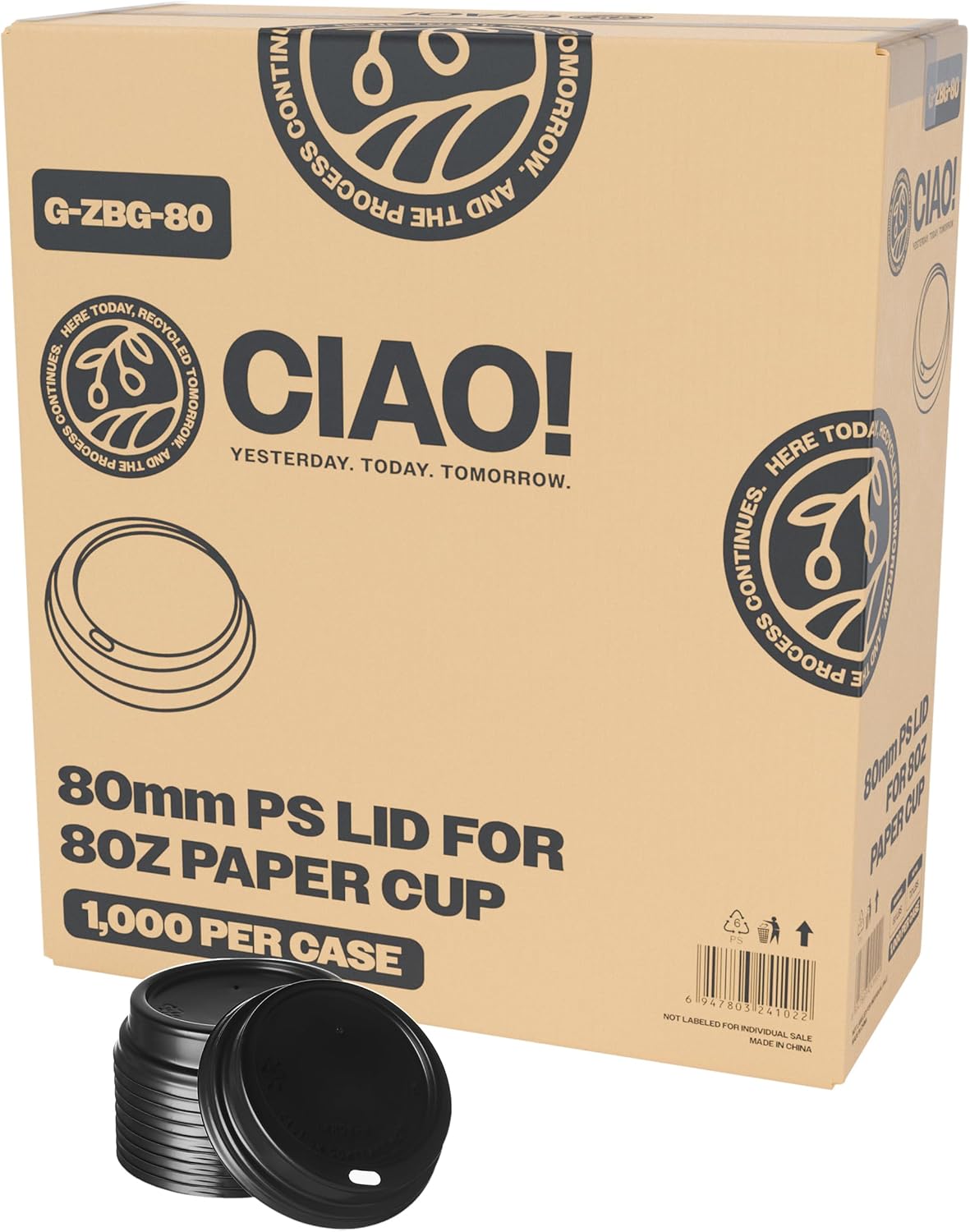 CIAO! 8oz Coffee Cup Sipper Black Dome Lid for Eco-Friendly Use