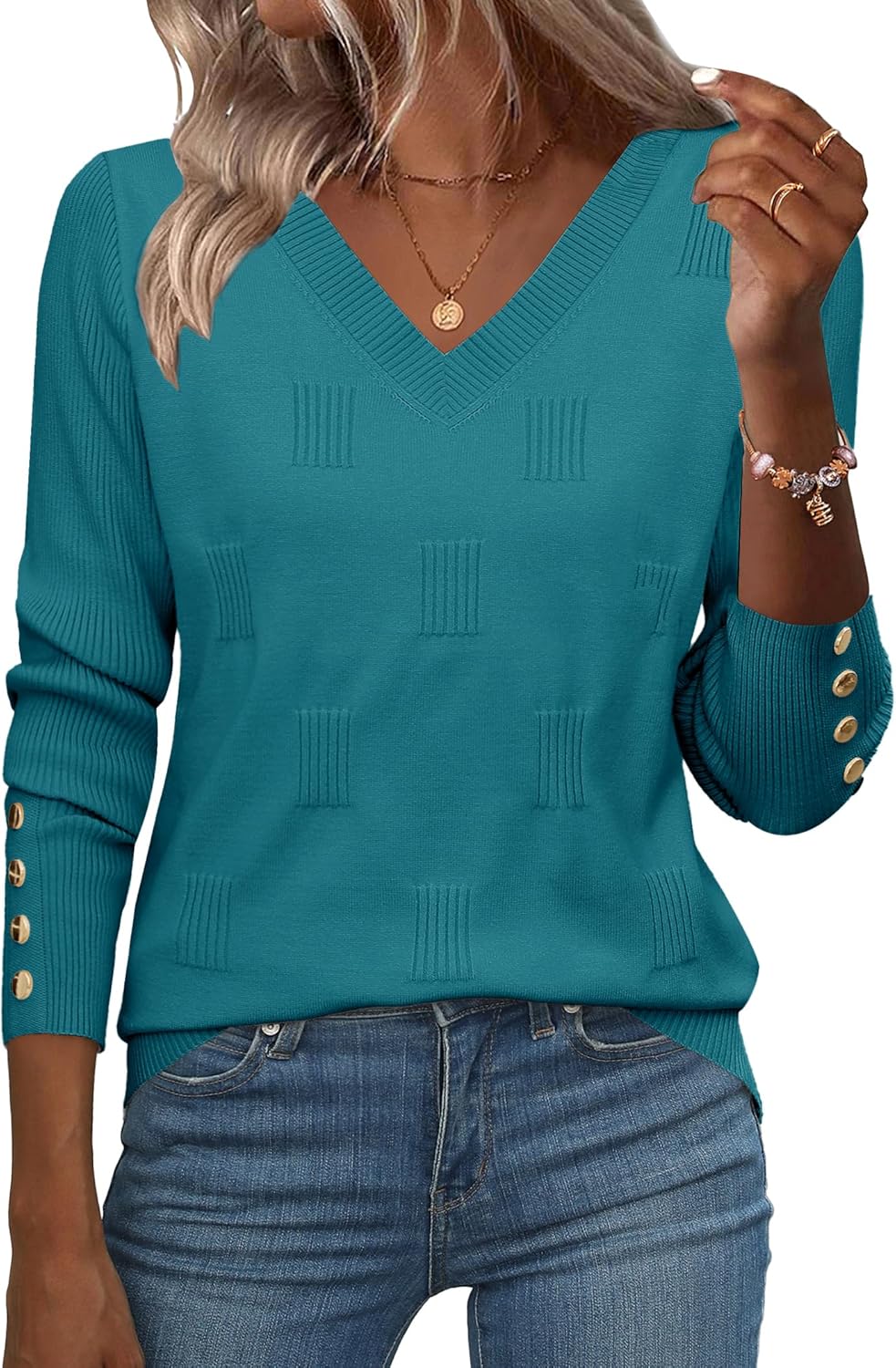 Stylish V Neck Sweater for Women - Lightweight Ribbed Knit Top