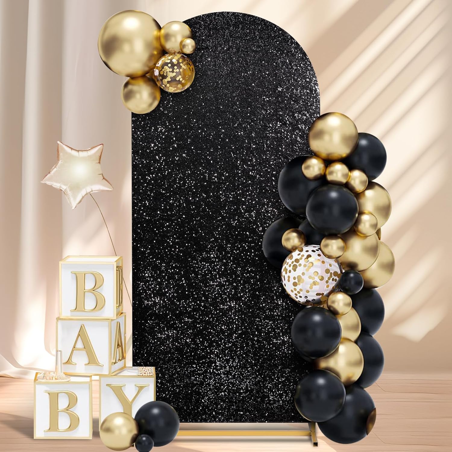 7.2FT Black Sequin Arch Backdrop Cover for Party Decor