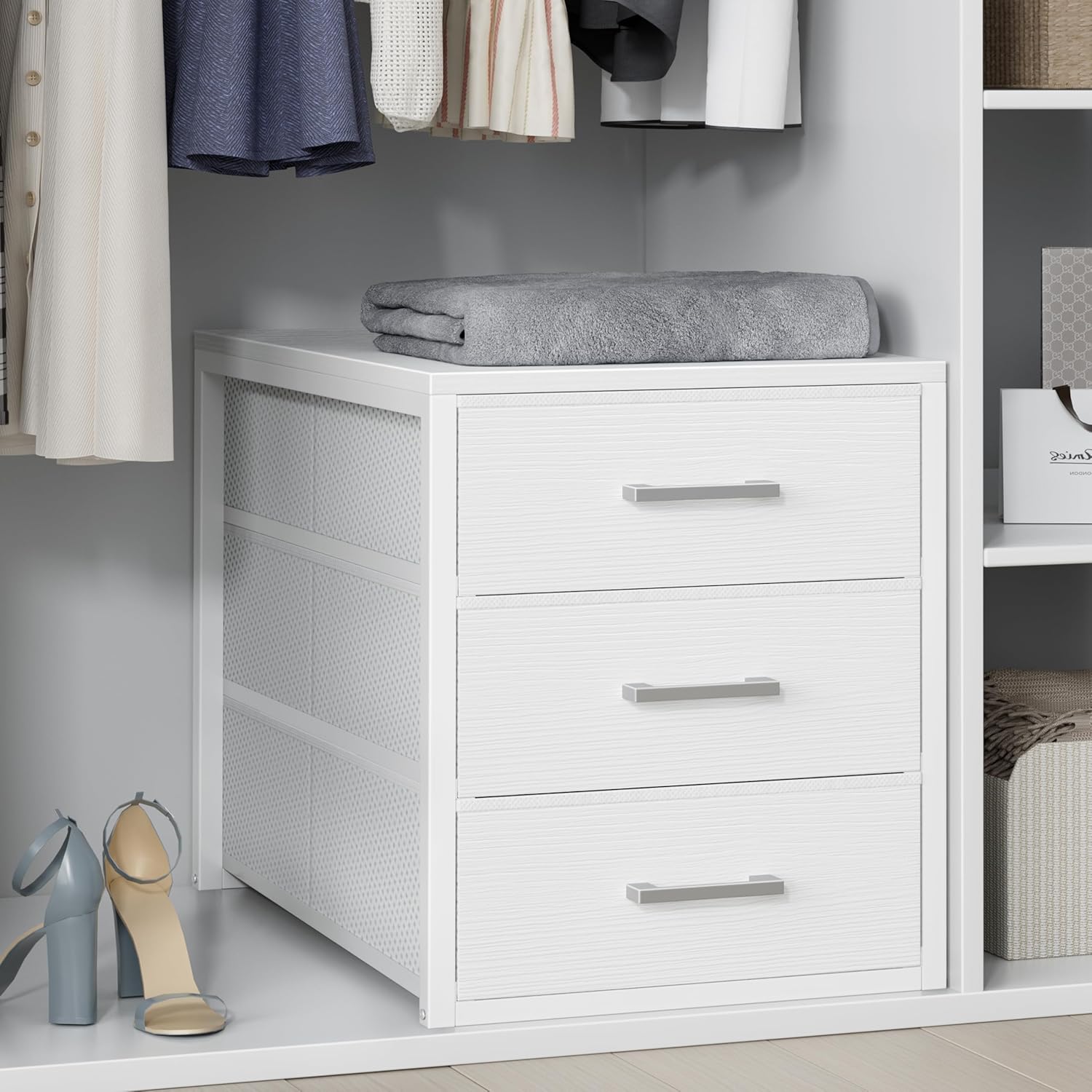 BOLUO Closet Drawers White Fabric 3 Drawer Small Dresser