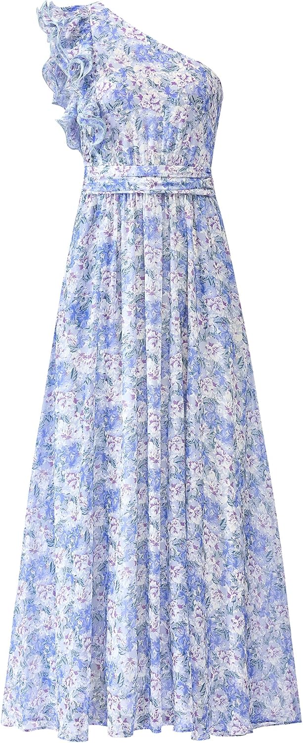 BTFBM Women Summer One Shoulder Floral Maxi Dress for Weddings