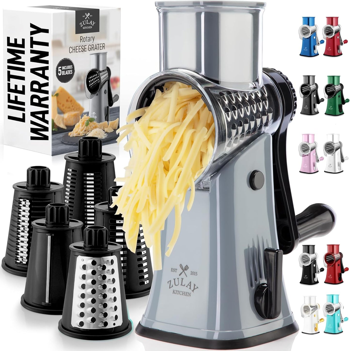 Rotary Cheese Grater with 5 Blades for Effortless Shredding