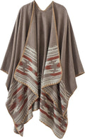 Women's Color Block Shawl Wrap Poncho - Cozy Open Front Wrap