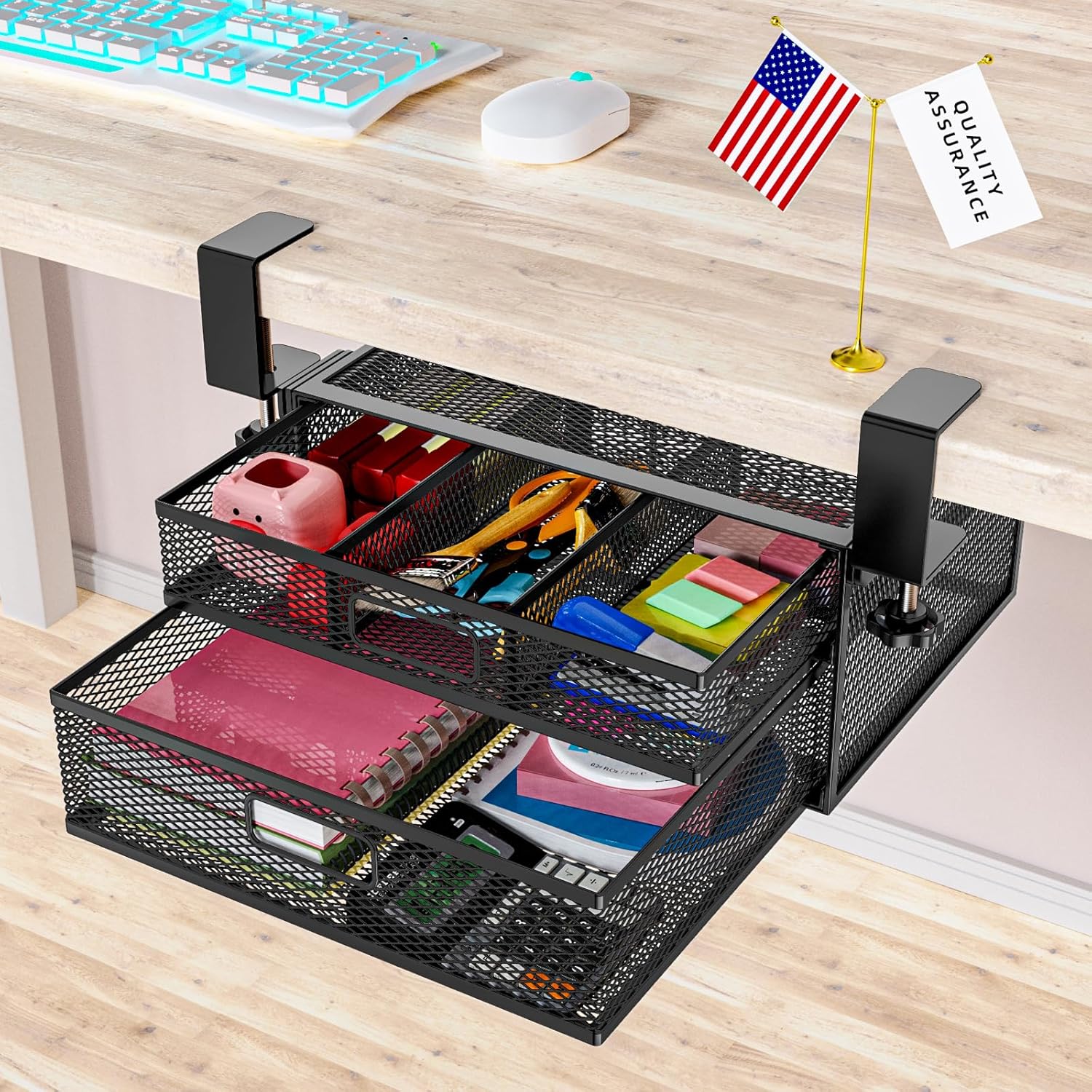 Under Desk Drawer Organizer with 2 Slide Out Drawers for Storage