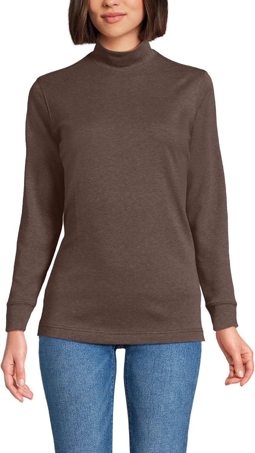 Lands' End Women's Relaxed Cotton Long Sleeve Mock Turtleneck