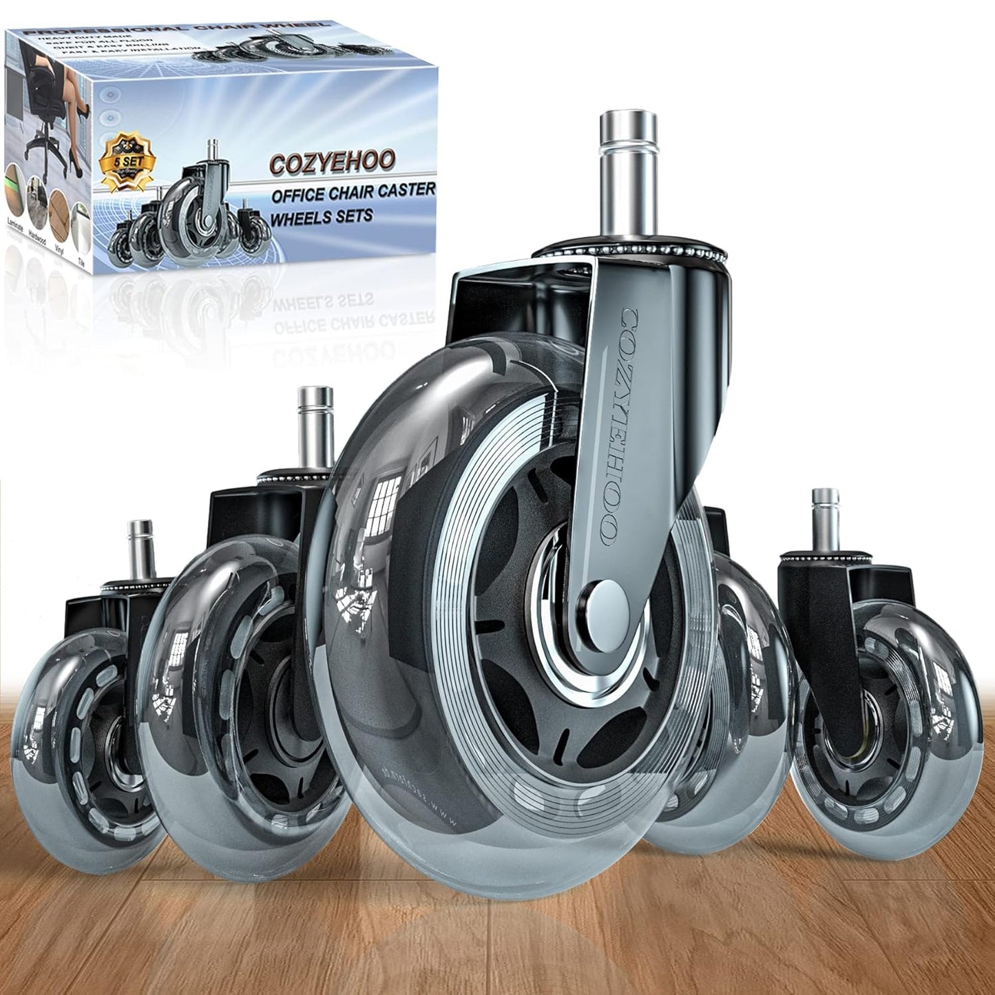 Silent Glide 3 Office Chair Wheels Set - Smooth & Quiet Movement on All Floors