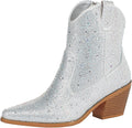 FIFSY Rhinestone Cowboy Boots Glitter Chunky Heel - Sparkly Cowgirl