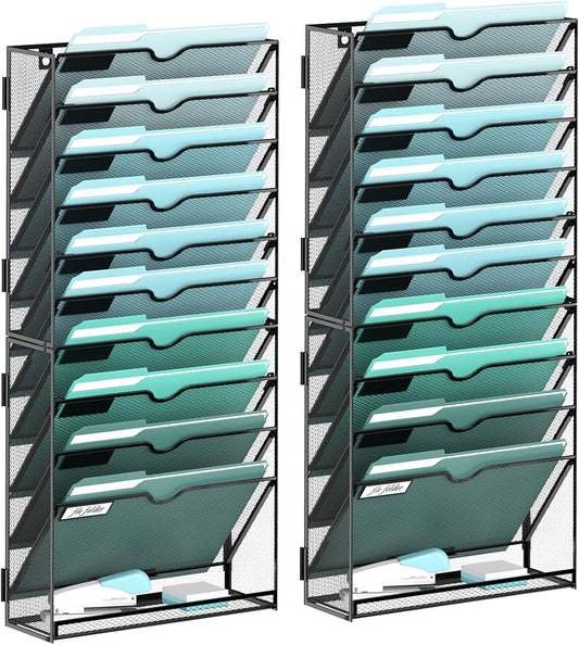 11-Tier Wall File Organizer for Papers and Magazines, Black