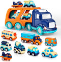 Big Transport Truck Set with 8 Pull Back Cars - Fun & Interactive Gift for Toddlers!