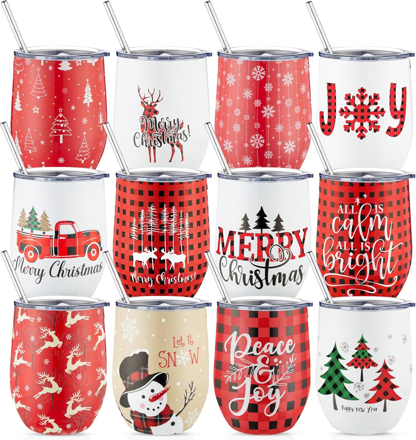 12 Pack Christmas Wine Tumblers for Holiday Celebrations