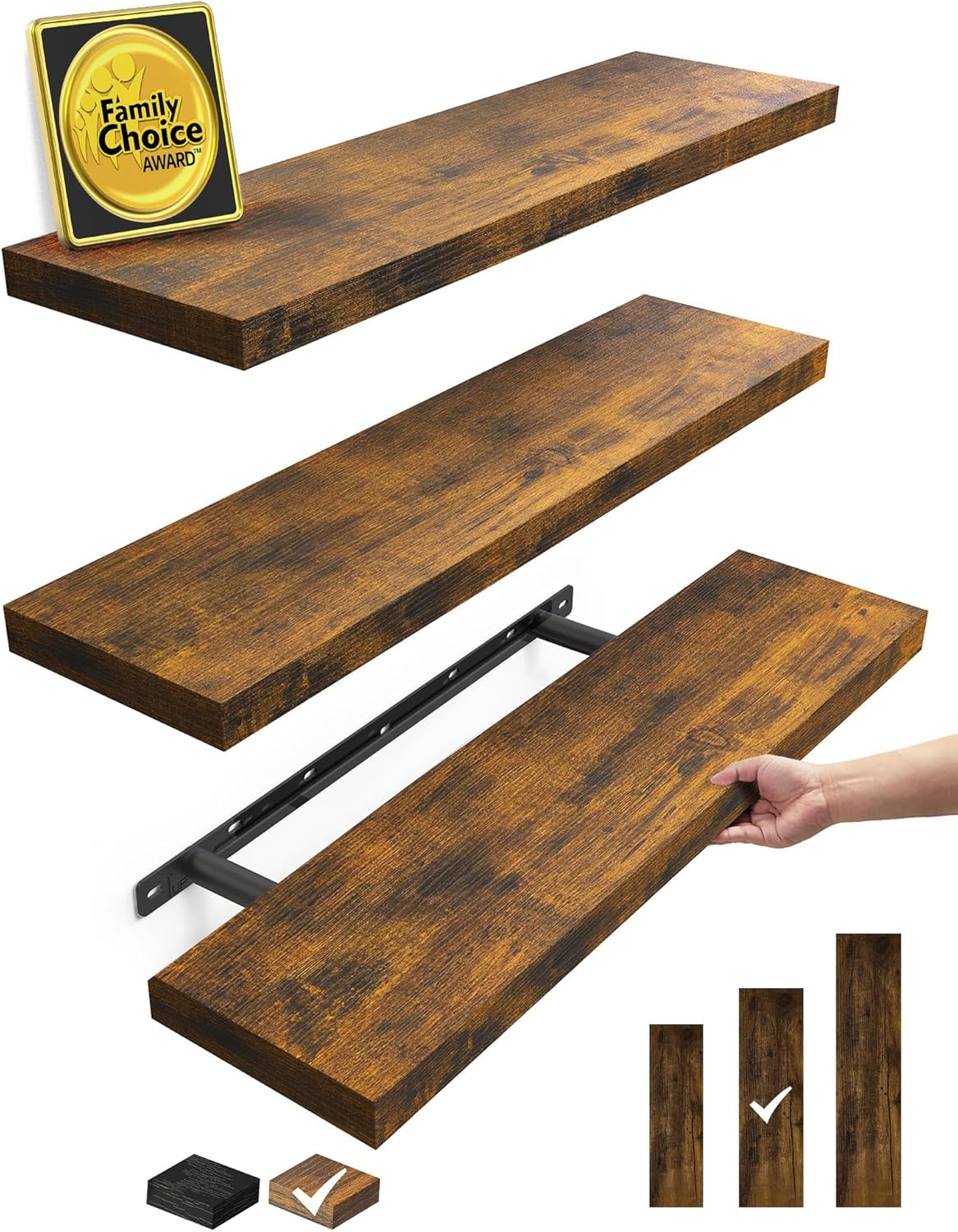 BAYKA Floating Shelves for Wall - Rustic Wood Shelves Set