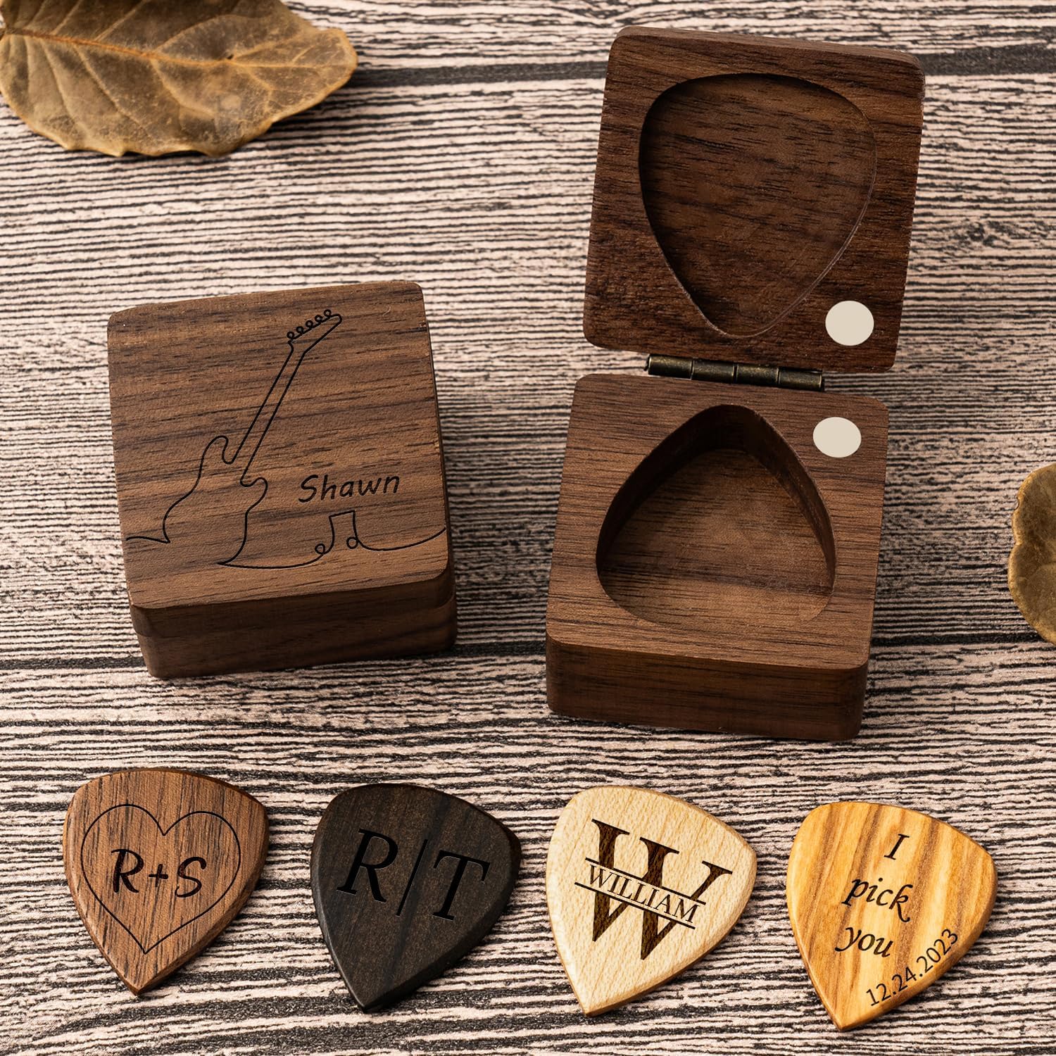 Personalized Wooden Guitar Picks Box by Kenon