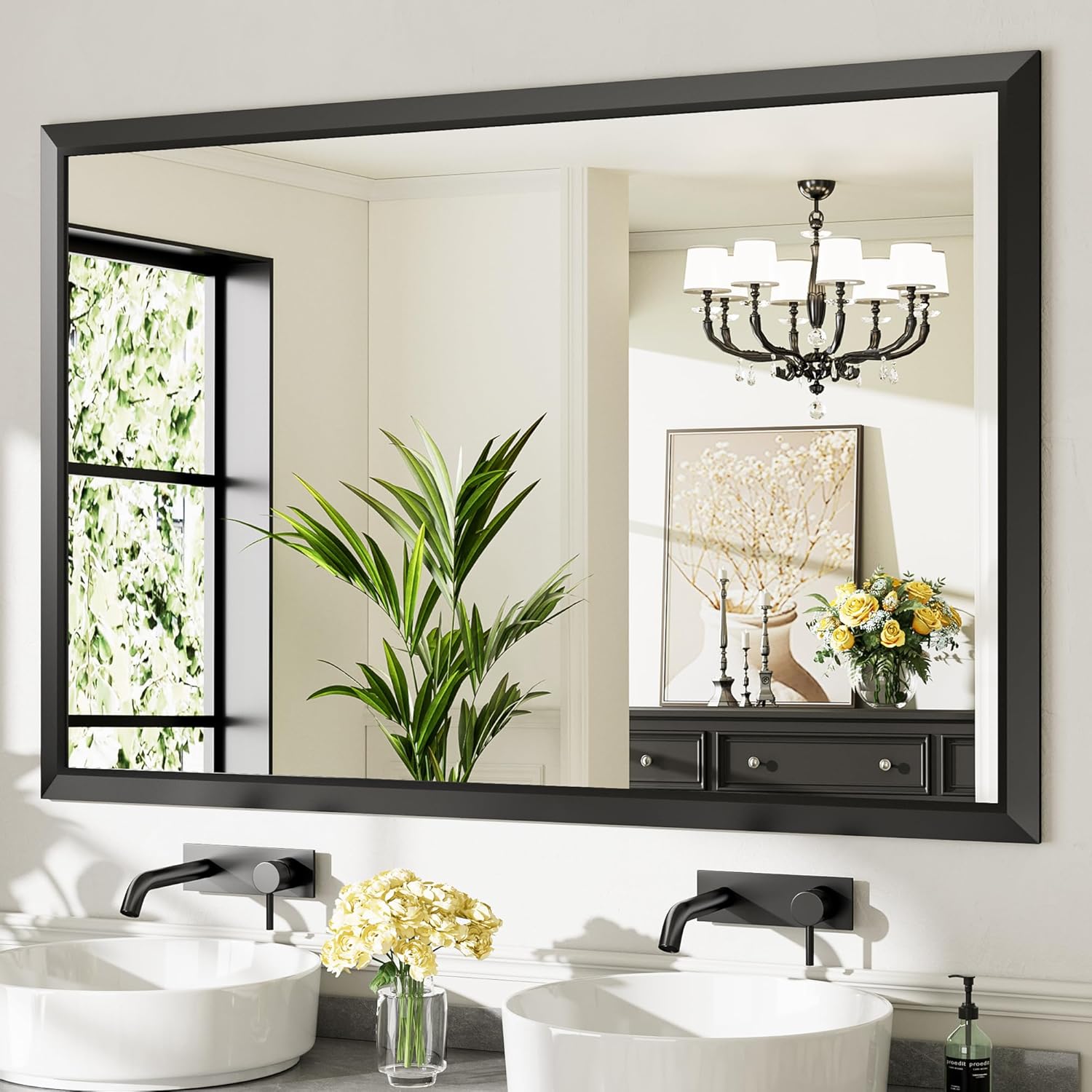 60x40 Inch Black Bathroom Mirror for Wall, Stylish and Durable