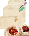 Reusable Organic Cotton Produce Bags Set of 9 for Shopping
