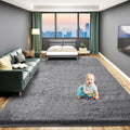 Large 9x12 Area Rugs for Living Room - Luxury Fluffy Shag Dark Grey