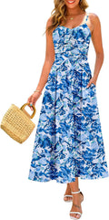 Annebouti Women Ruched Maxi Dress Adjustable Straps - Flattering open