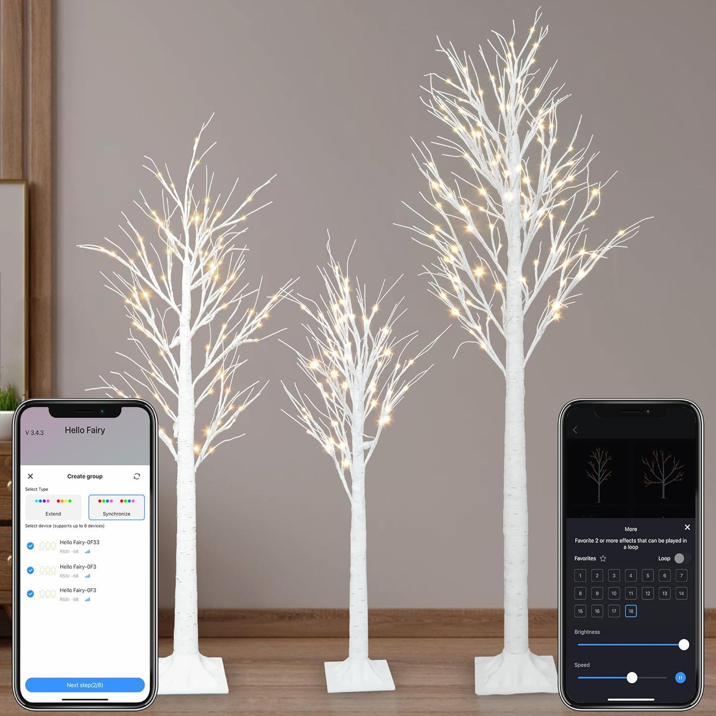 Smart Lighted Birch Trees for Indoor Outdoor Holiday Decor