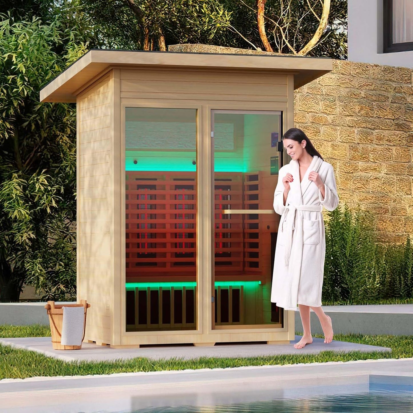 Ultimate Outdoor Sauna for 2 - Full-Spectrum Infrared, Dry Heat, Beauty Lamp