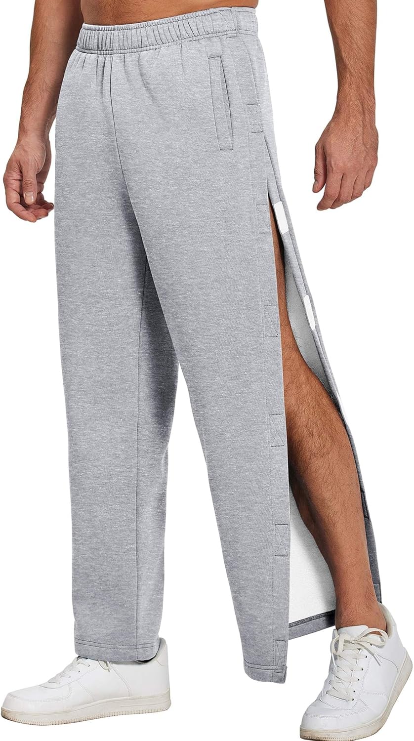 Deyeek Mens Fleece Tear Away Pants for Post Surgery Recovery