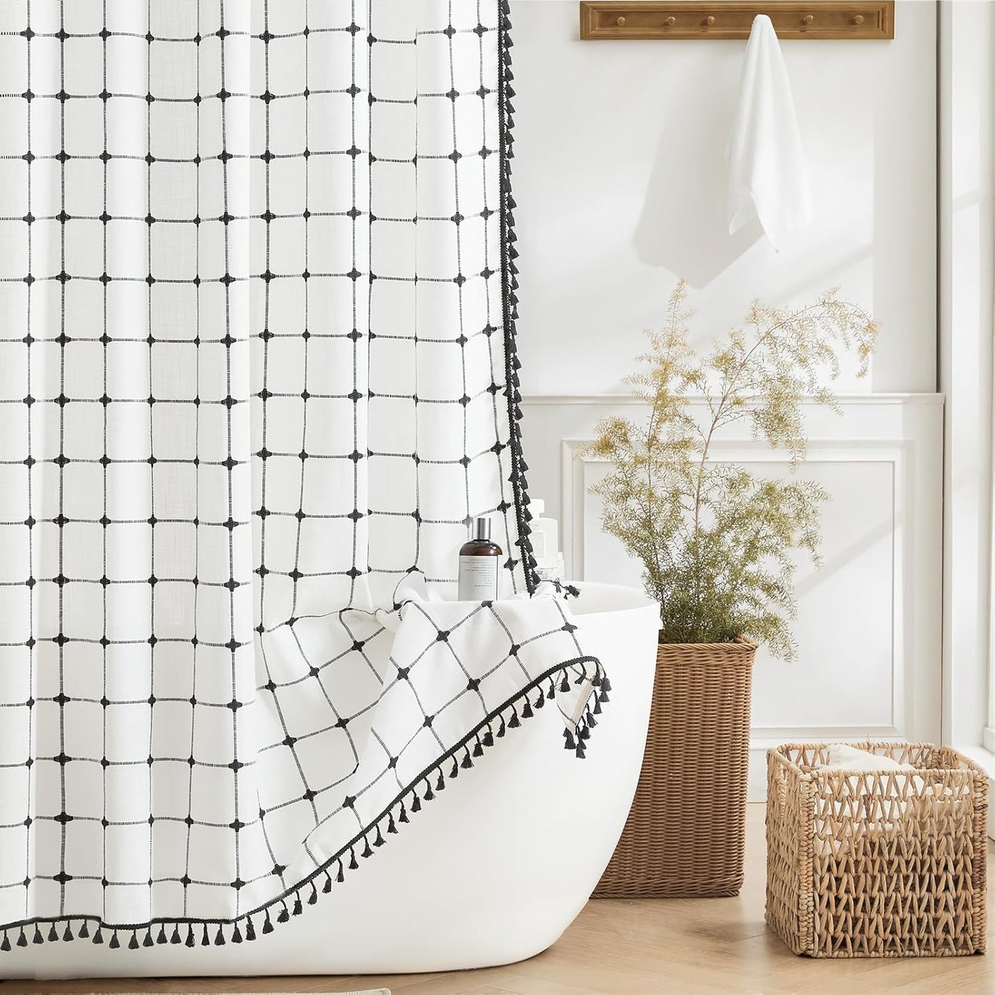 Boho Chic Shower Curtain with Tassels & Hooks