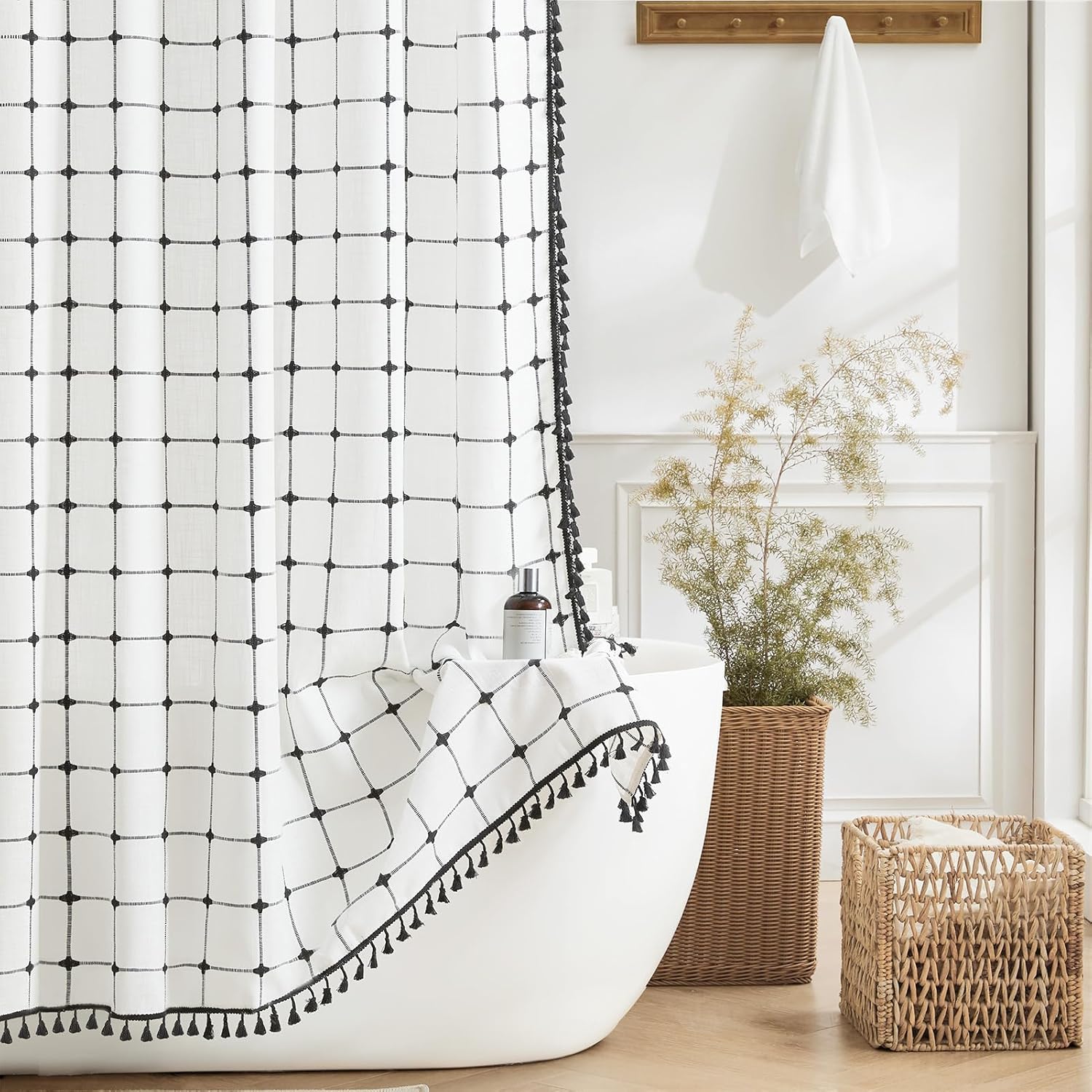 Boho Chic Shower Curtain with Tassels & Hooks