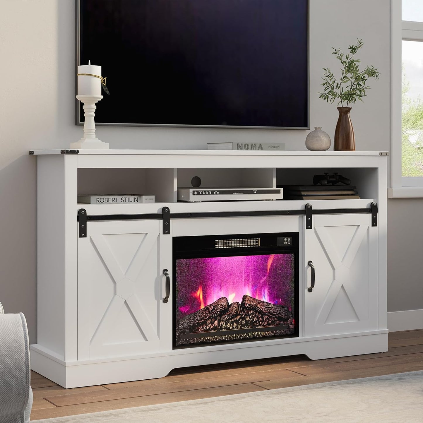 Modern Rustic TV Stand with Electric Fireplace